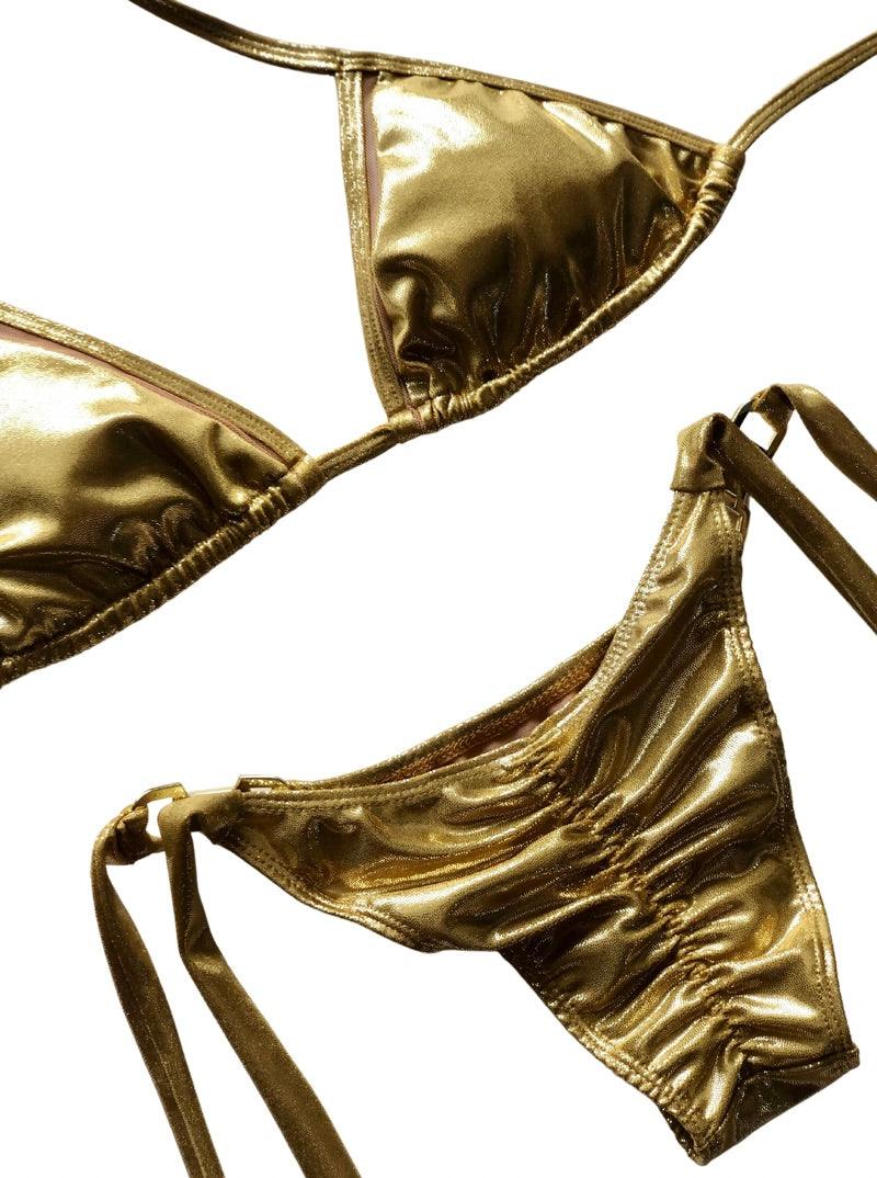 Metallic Gold Cheeky Bikini SET
