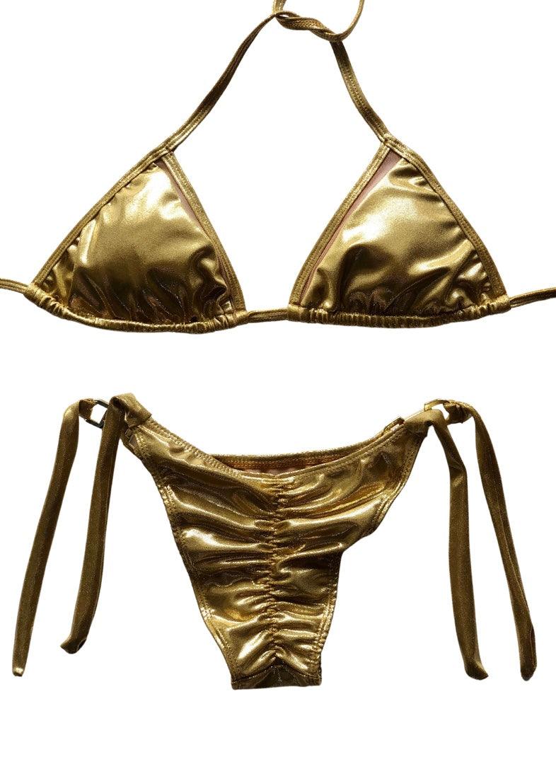 Metallic Gold Cheeky Bikini SET